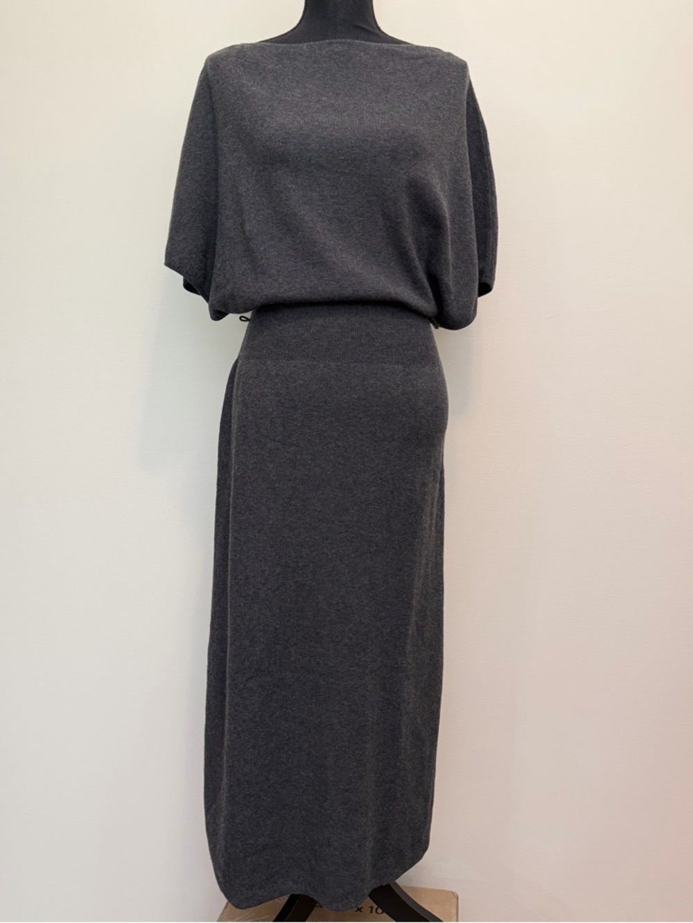 NWT Zara Charcoal Gray Midi Dress Women S Dolman Sleeve Knit Boat Neck Chic Soft - Picture 2 of 9